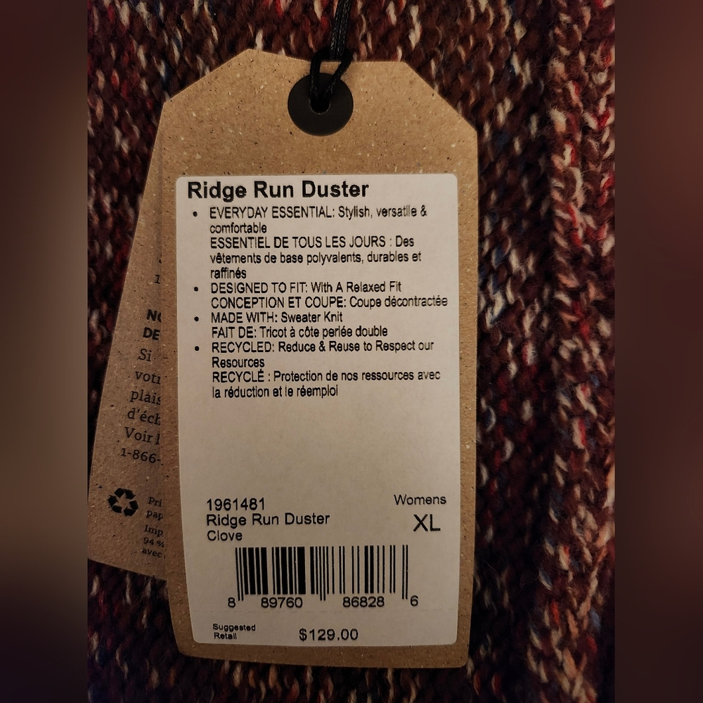 NWT Prana Ridge Run Duster Cardigan Wool Blend Sweater Clove Wine XL - Picture 7 of 8